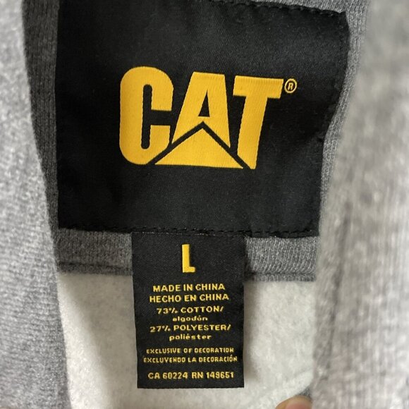 New Men's CATERPILLAR Size Large Gray CAT Logo Heavyweight Hoodie Sweatshirt - Picture 6 of 7